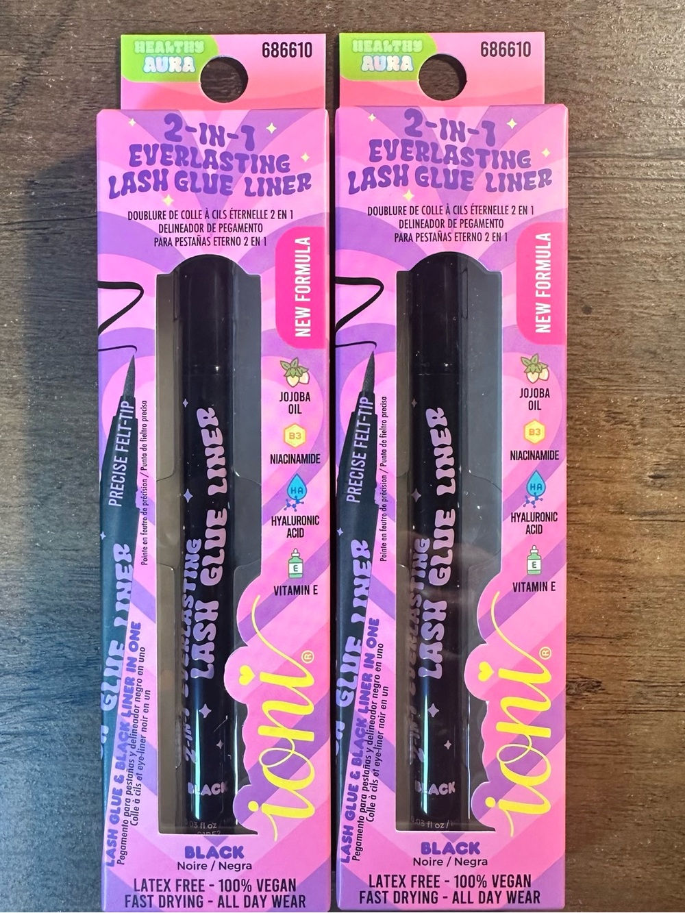 Ioni Healthy Aura 2-in-1 Everlasting Lash Glue Liner In 1 -2pk ~Black~ NEW
